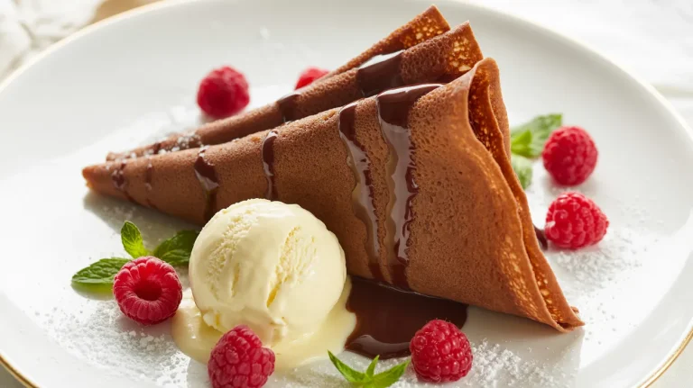 Chocolate Overload Crepes with Ice Cream & Fresh Raspberries