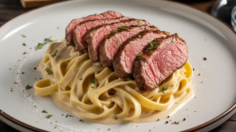 Creamy Garlic Pasta with Steak